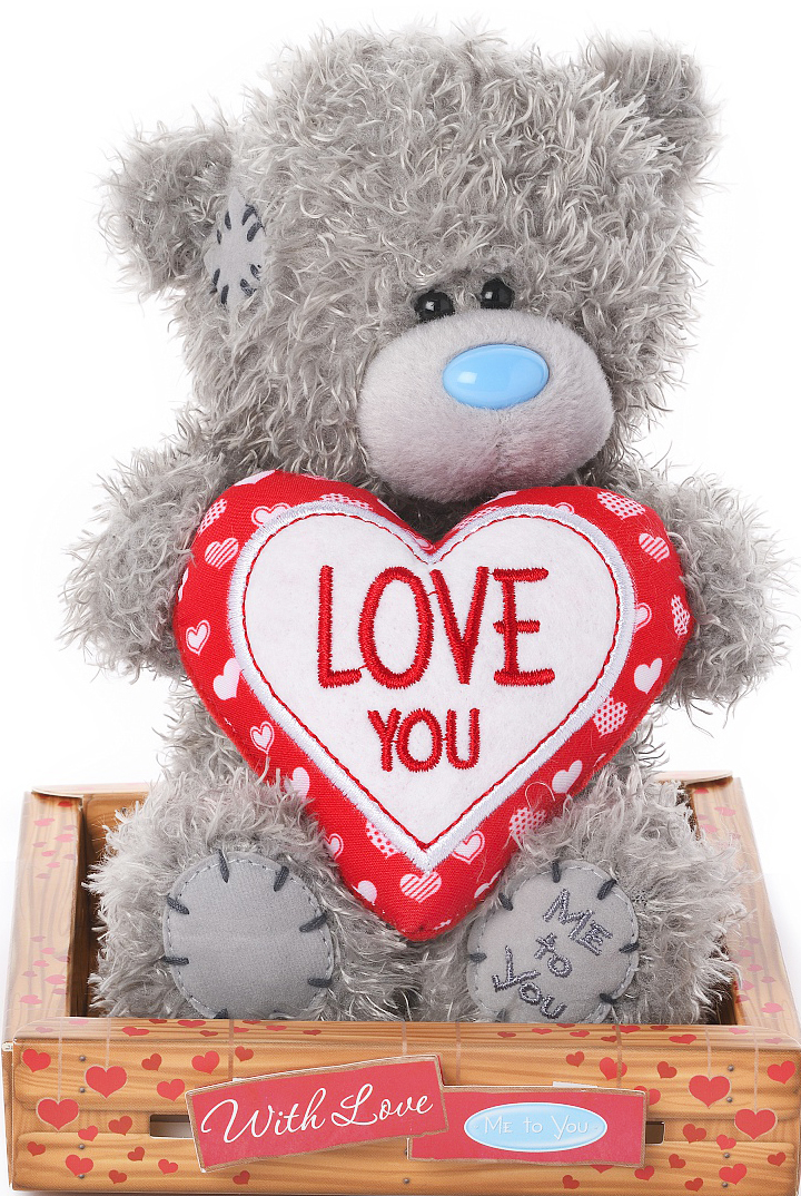 Nalle Love You på röd/vit hjärta, 15cm - Me To You